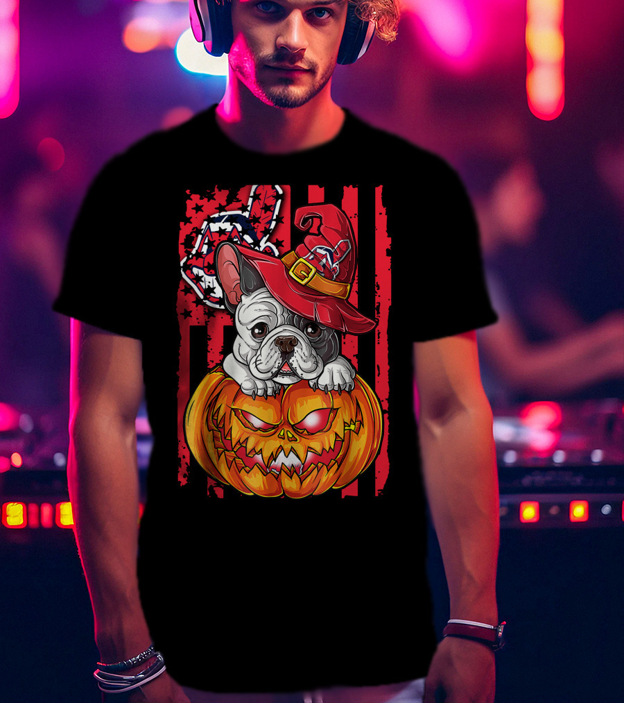 Hlw Bulldog Cleveland Indians Halloween Pumpkin Wizard Hat T-Shirt