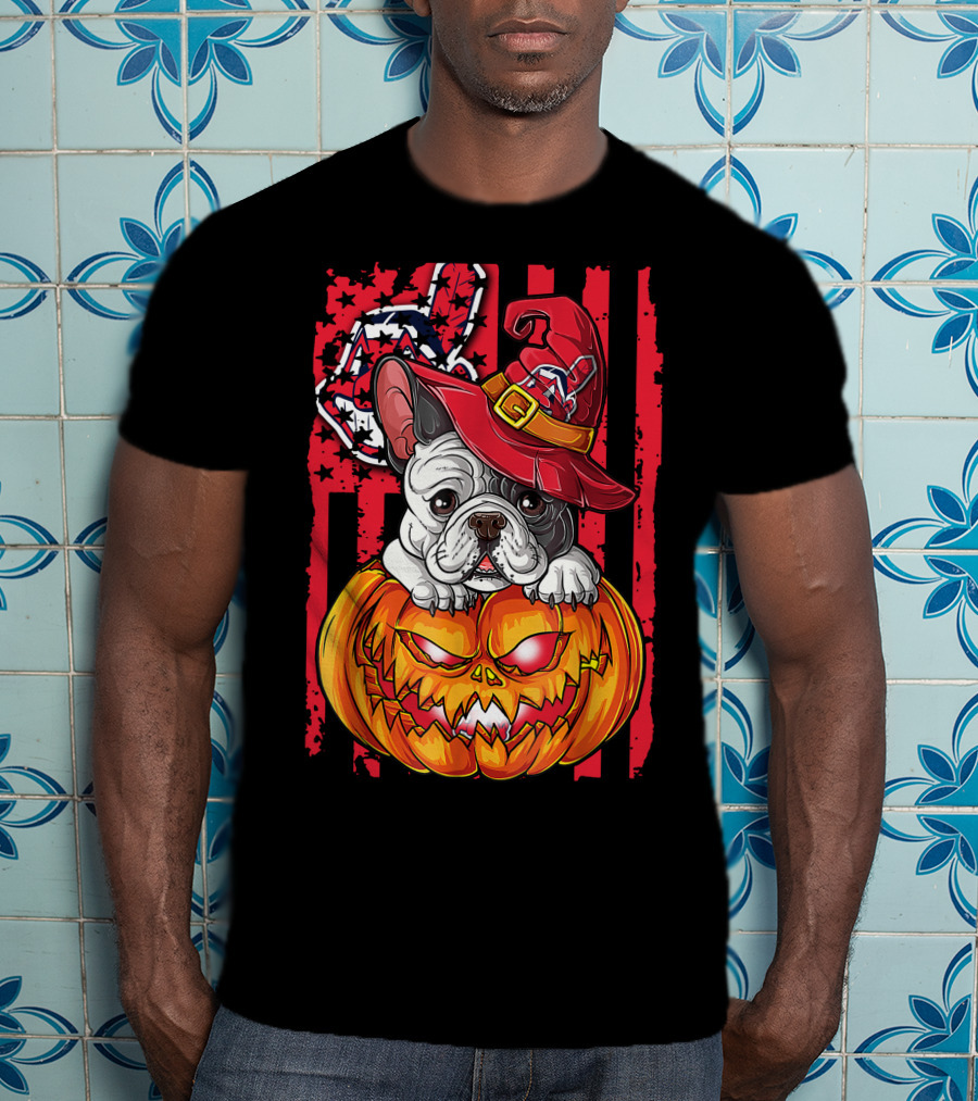 Hlw Bulldog Cleveland Indians Halloween Pumpkin Wizard Hat T-Shirt