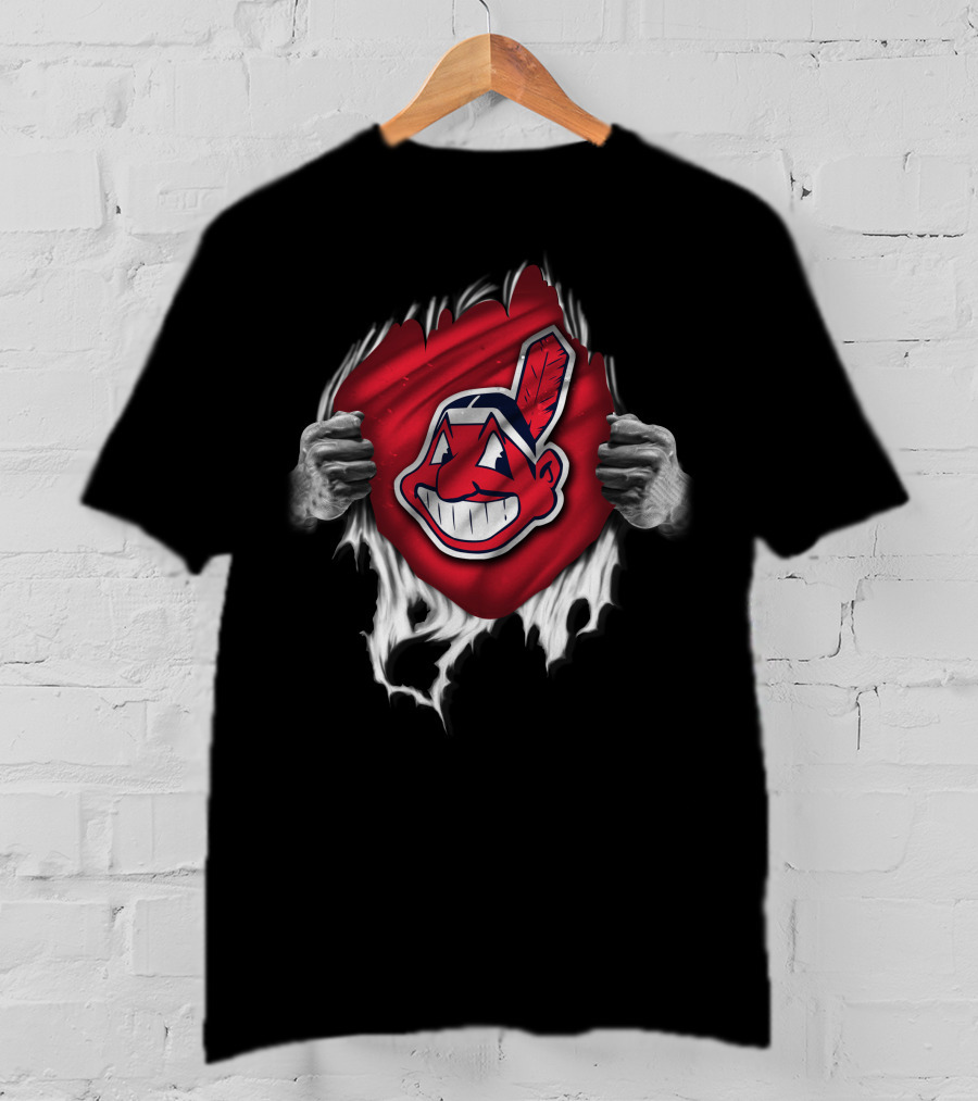 Torn Cleveland Indians Logo With Ripped Red Background And Hands T-Shirt