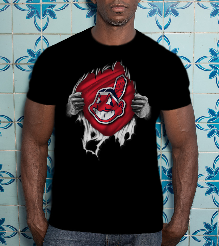 Torn Cleveland Indians Logo With Ripped Red Background And Hands T-Shirt
