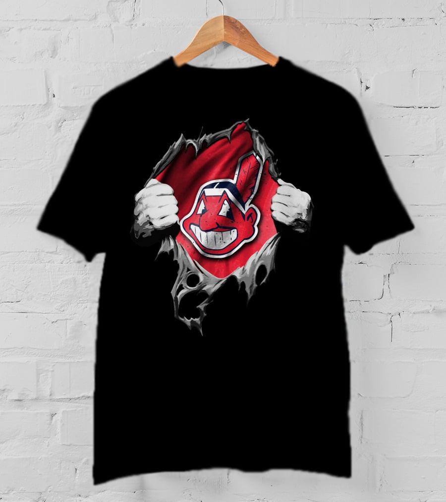 Cleveland Indians Chief Wahoo Torn Peeking Through T-Shirt