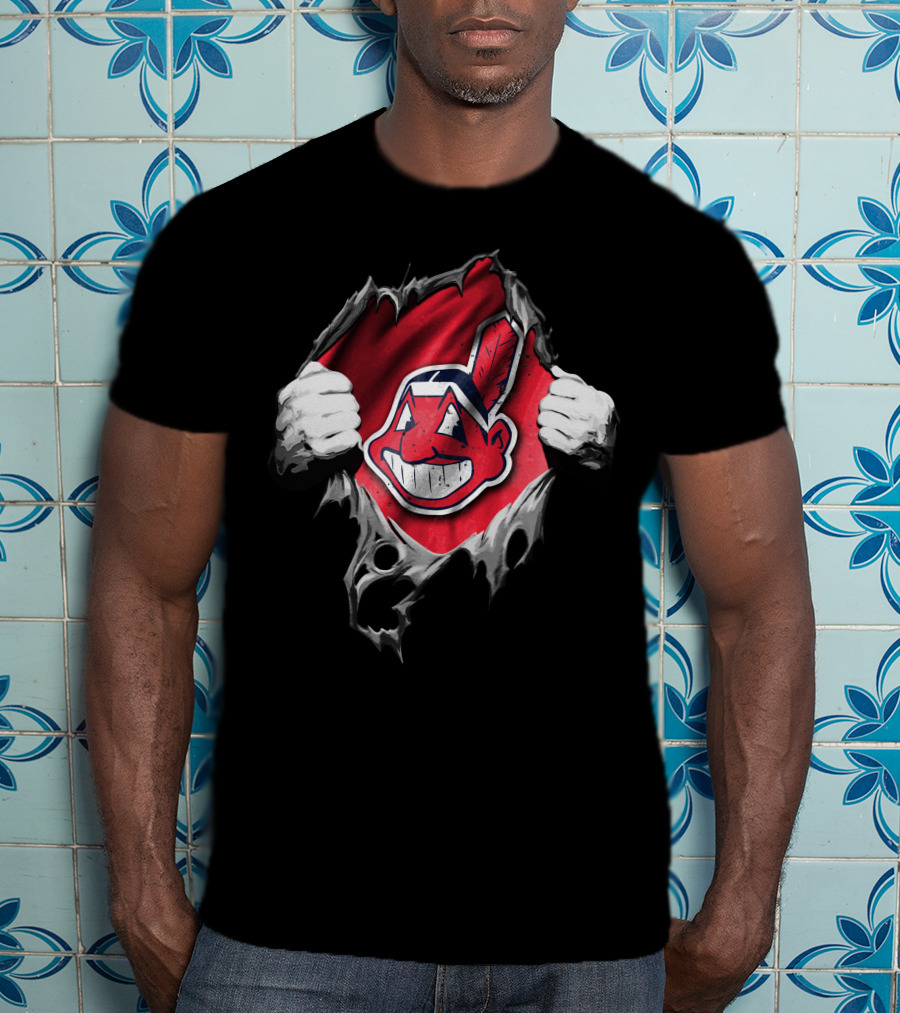 Cleveland Indians Chief Wahoo Torn Peeking Through T-Shirt
