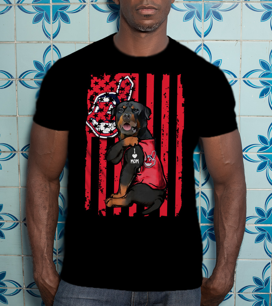 Rottweiler I Love Mom Cleveland Indians T-Shirt