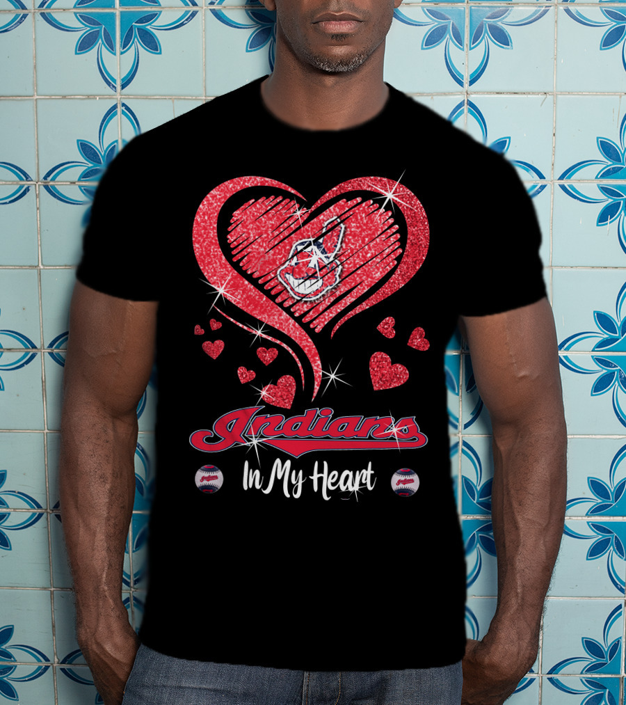 Indians In My Heart Sparkling Red Heart Baseball T-Shirt