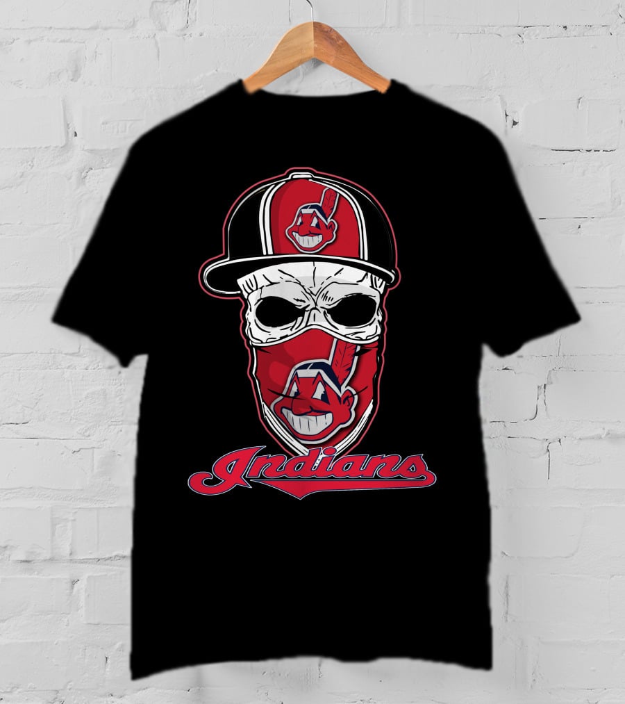 Cleveland Indians Skull Wearing Team Hat T-Shirt