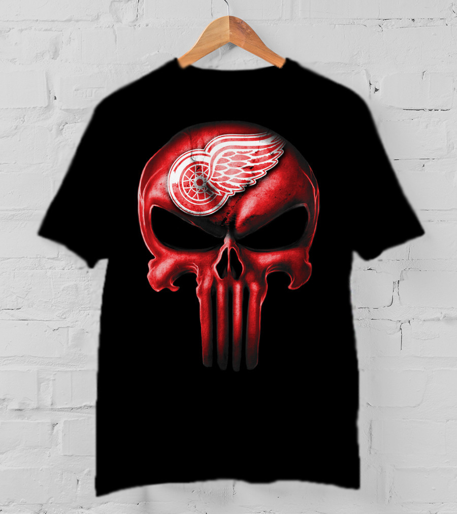 Detroit Red Wings Skull Punisher Crossover T-Shirt