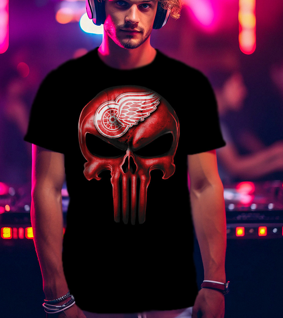 Detroit Red Wings Skull Punisher Crossover T-Shirt