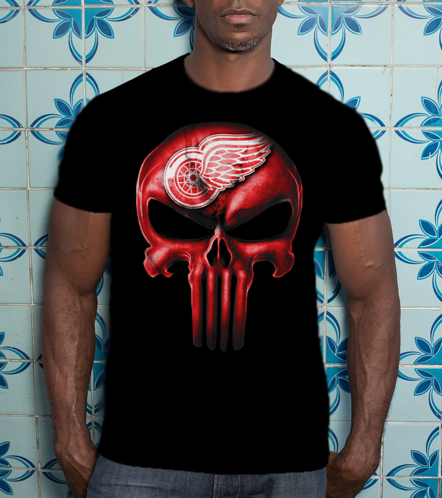 Detroit Red Wings Skull Punisher Crossover T-Shirt