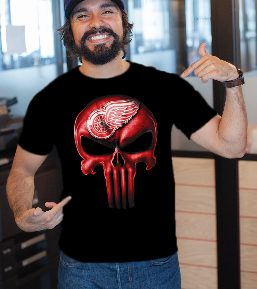 Detroit Red Wings Skull Punisher Crossover T-Shirt