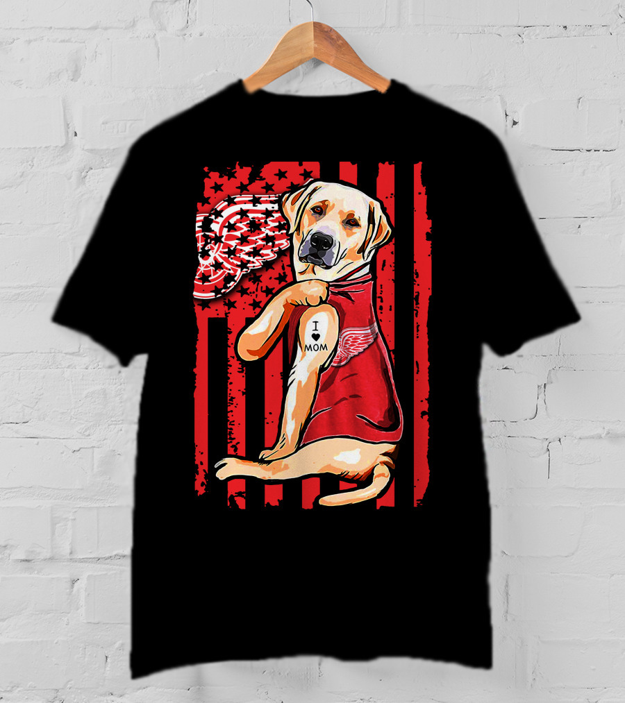 Labrador Retriever I Love Mom Detroit Red Wings Fan T-Shirt