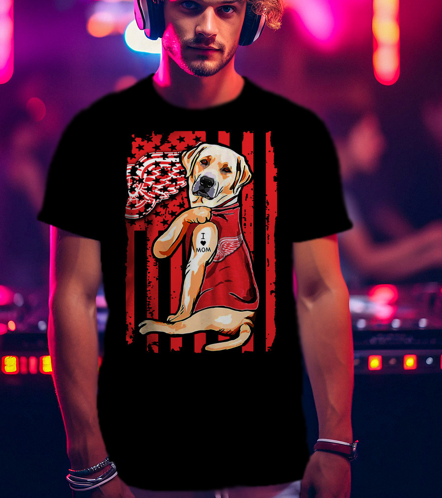 Labrador Retriever I Love Mom Detroit Red Wings Fan T-Shirt