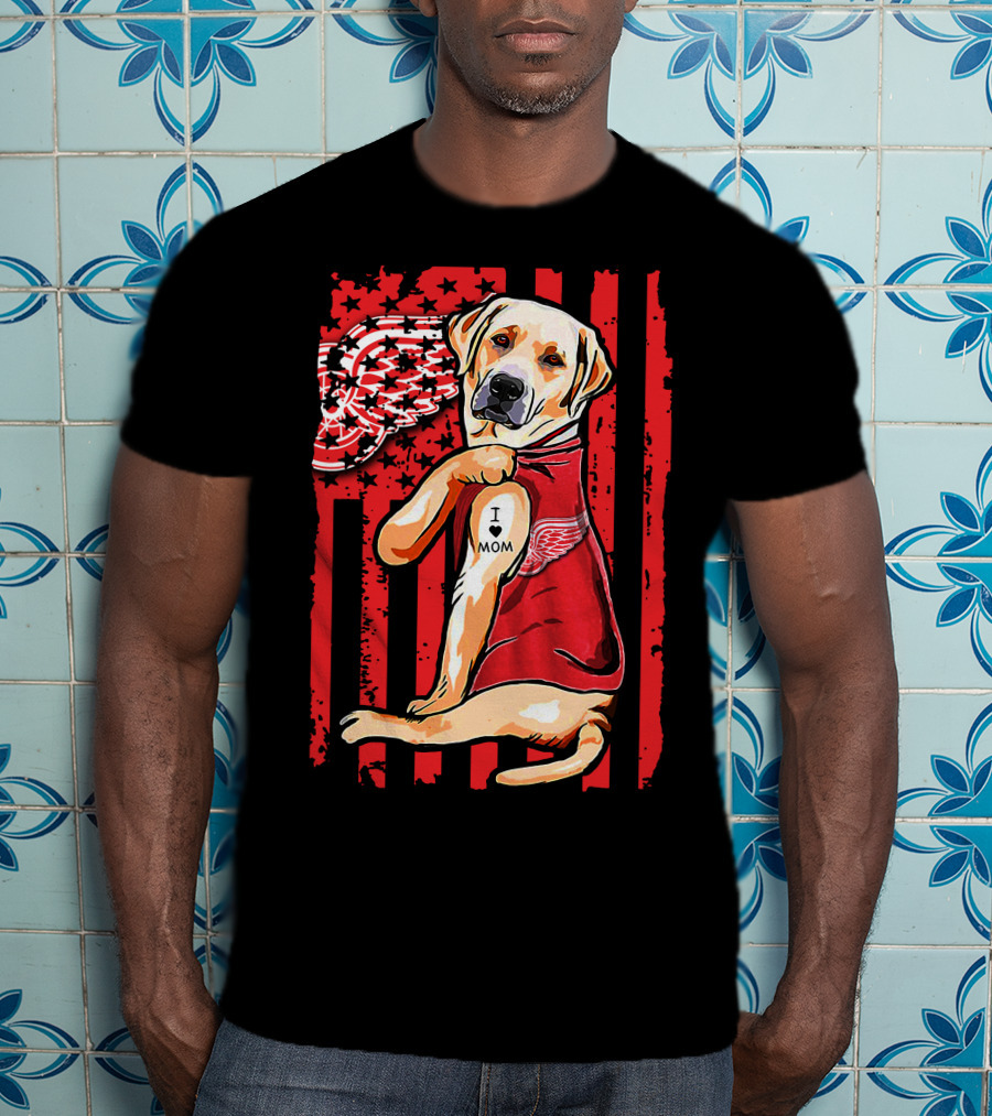 Labrador Retriever I Love Mom Detroit Red Wings Fan T-Shirt