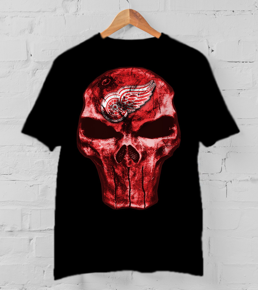 Skull Detroit Red Wings Grunge Style Emblem T-Shirt