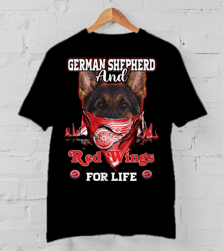 German Shepherd And Red Wings For Life T-Shirt