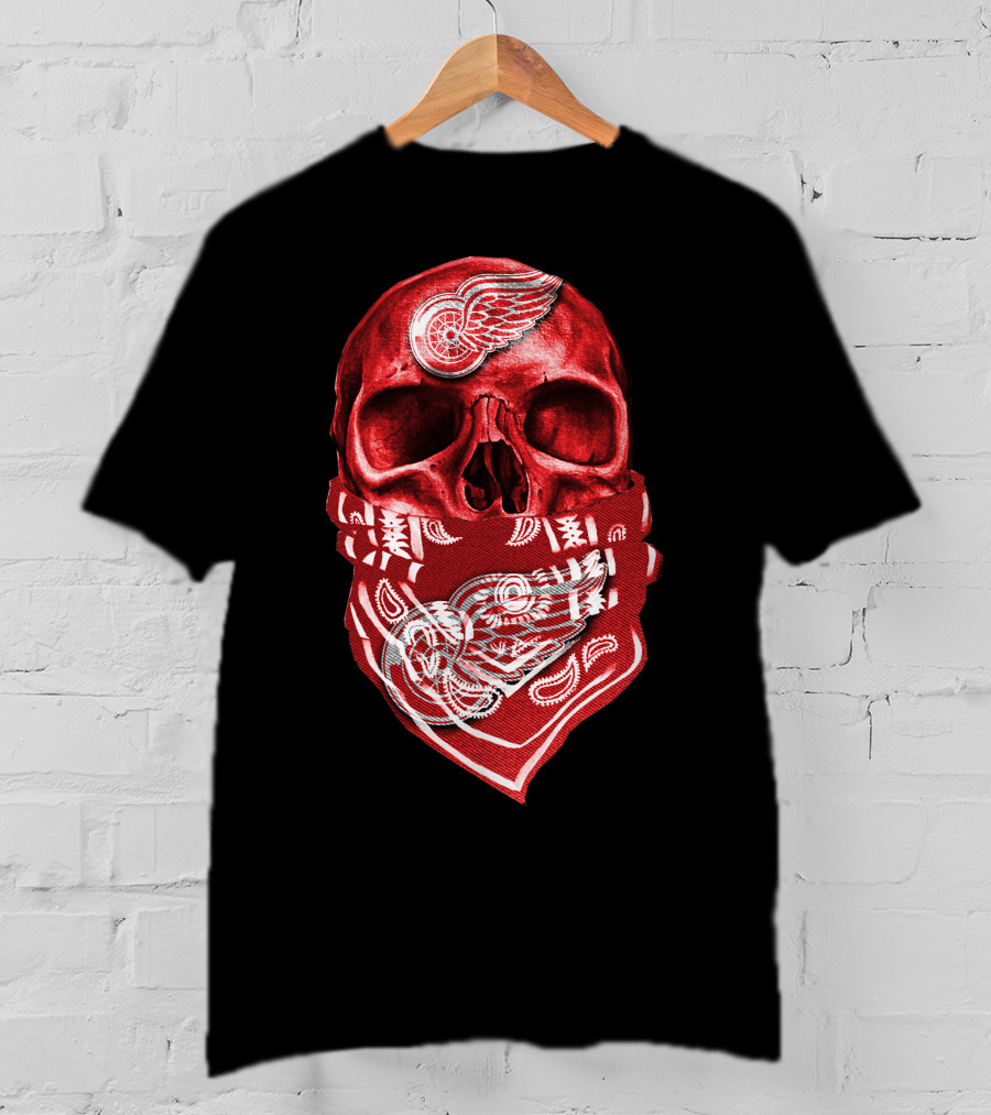 Skull With Detroit Red Wings Bandana T-Shirt