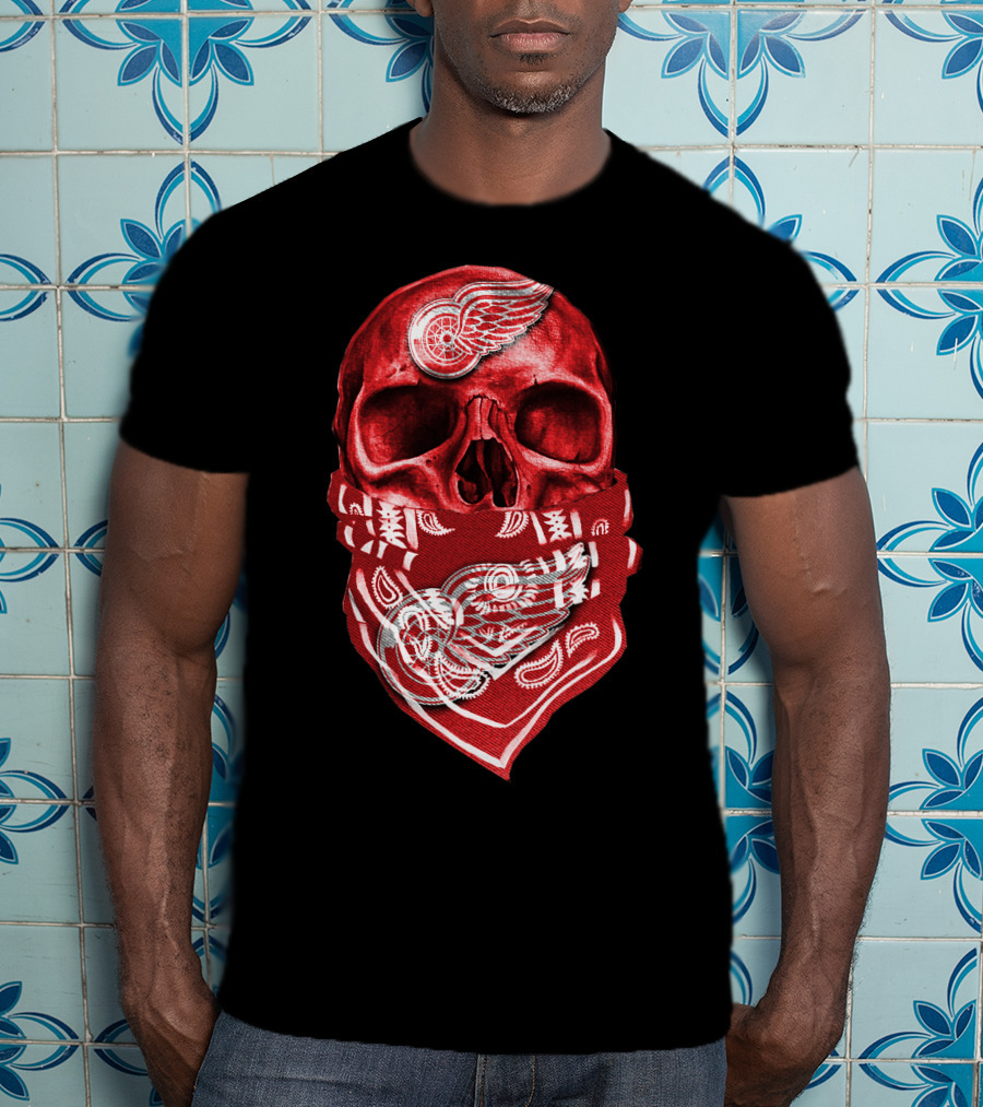 Skull With Detroit Red Wings Bandana T-Shirt