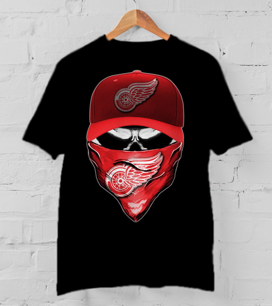 Skull Detroit Red Wings Bandana And Cap T-Shirt
