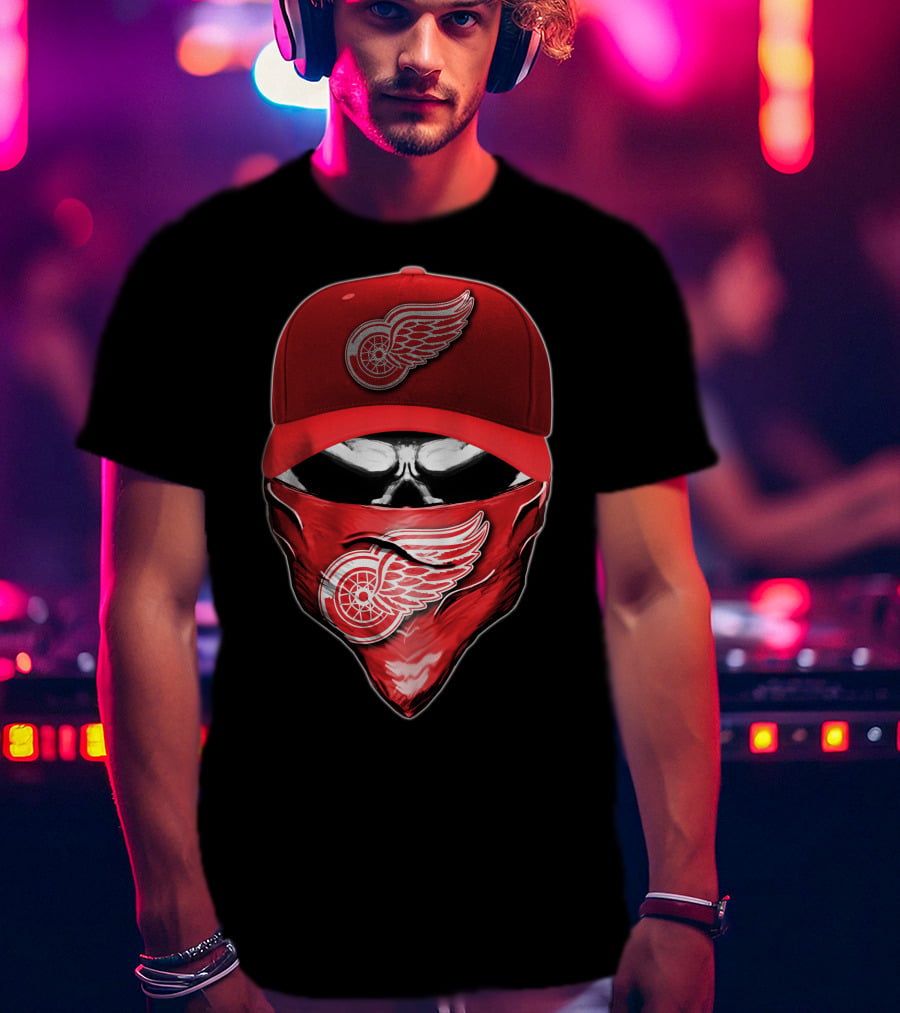 Skull Detroit Red Wings Bandana And Cap T-Shirt