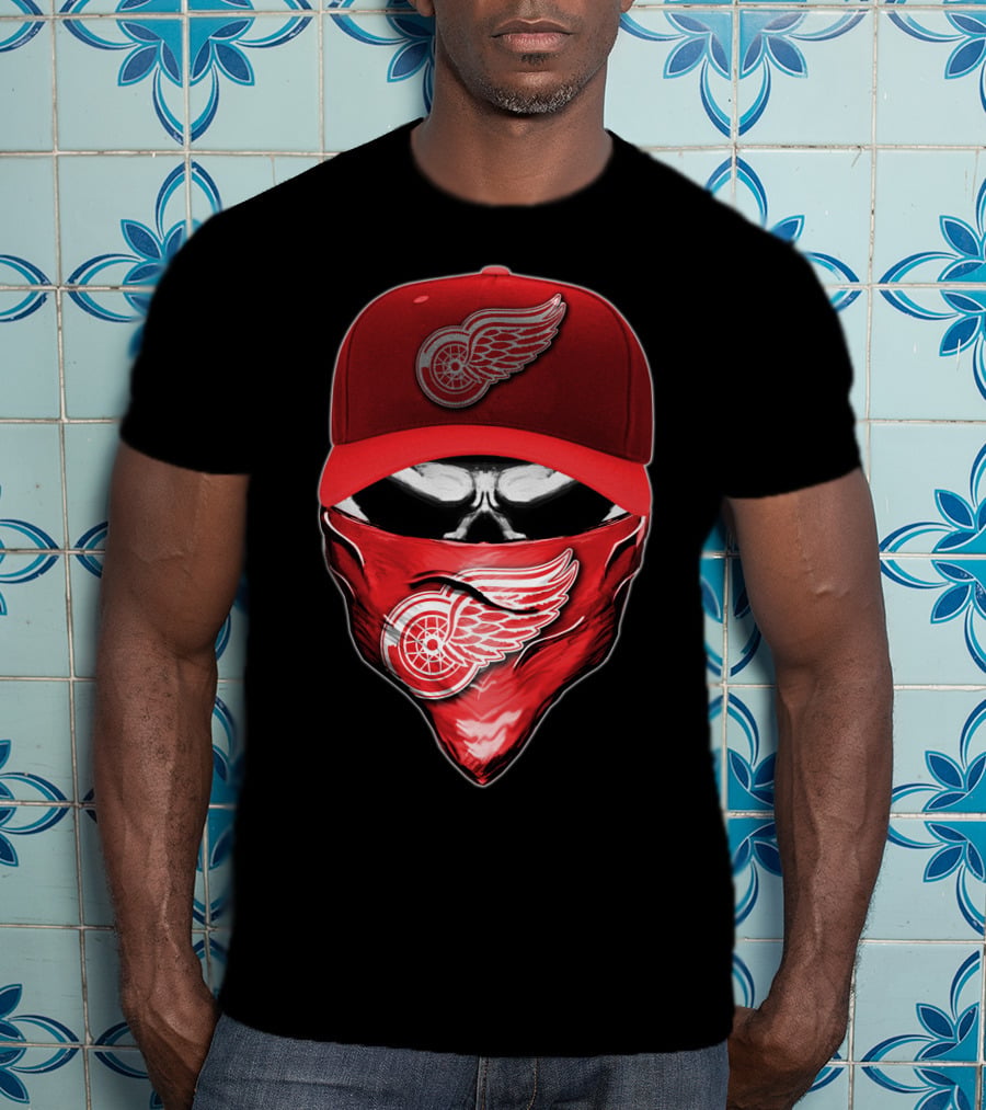 Skull Detroit Red Wings Bandana And Cap T-Shirt