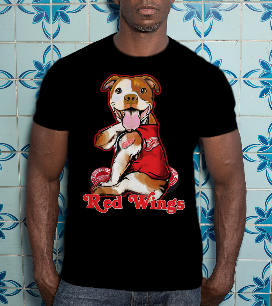 Pittbull Wearing Detroit Red Wings Gear Red Wings T-Shirt