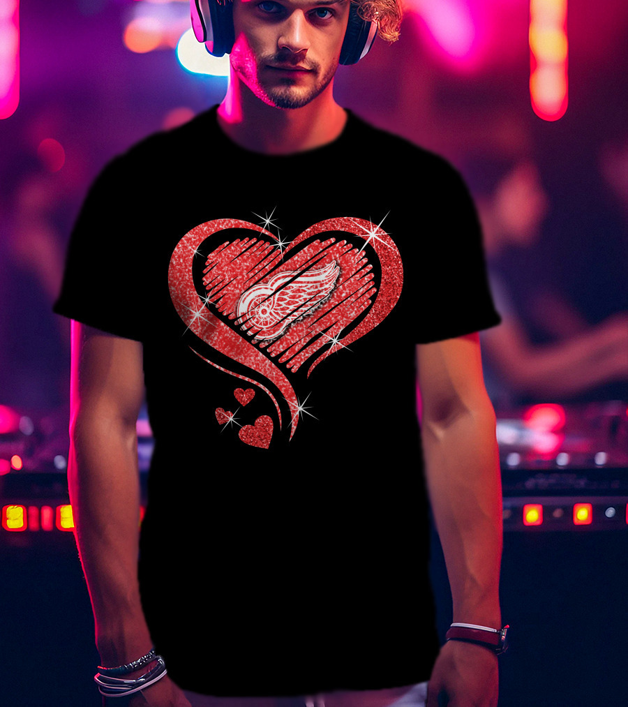 Heart Diamond Glitter Detroit Red Wings T-Shirt