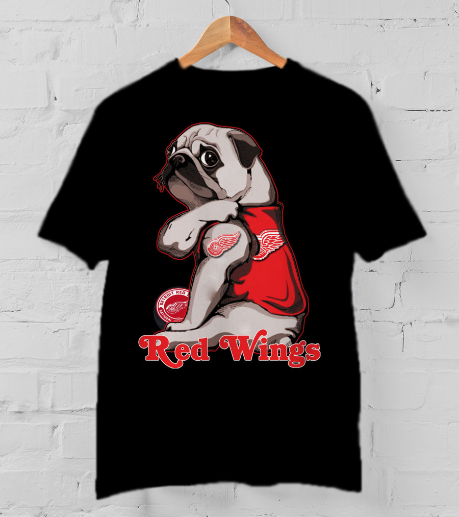 Pug Wearing Detroit Red Wings Jersey T-Shirt