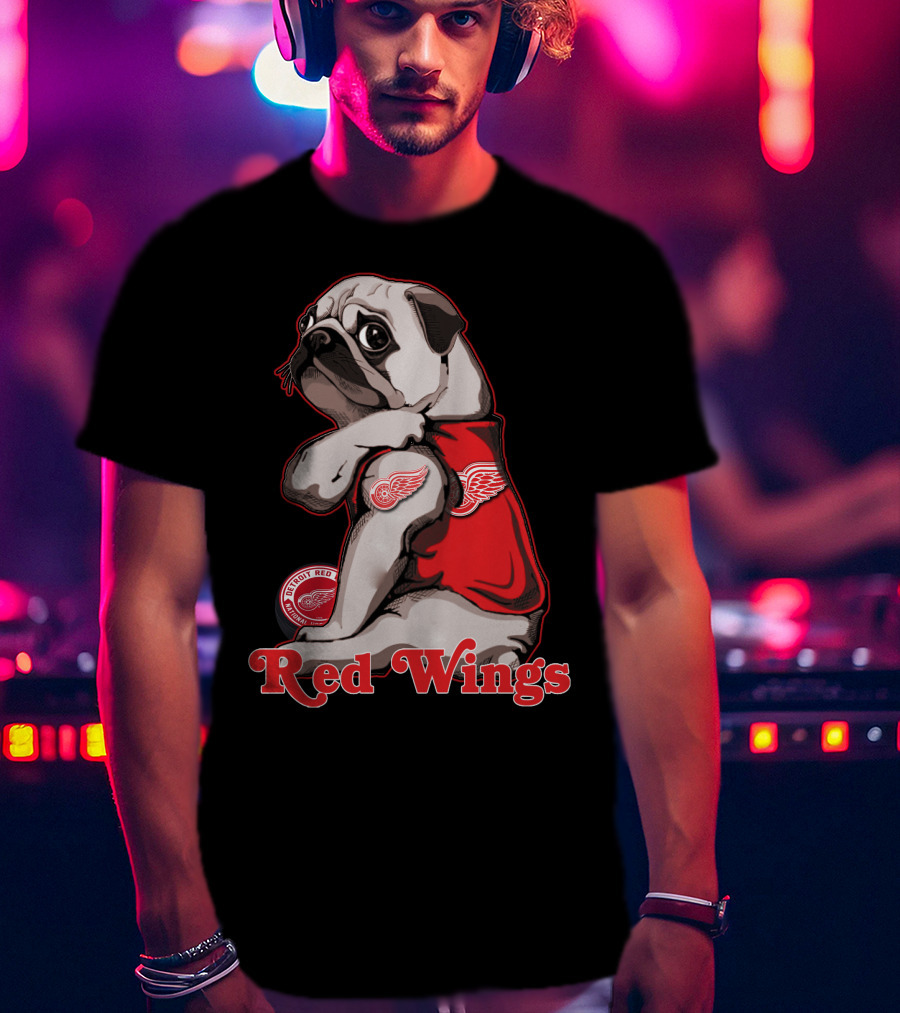 Pug Wearing Detroit Red Wings Jersey T-Shirt