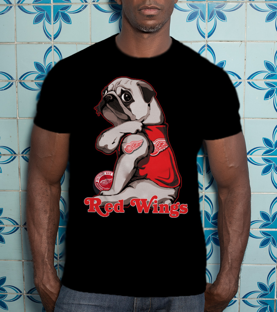 Pug Wearing Detroit Red Wings Jersey T-Shirt
