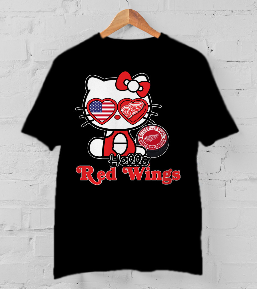 Hello Kitty Detroit Red Wings NHL American Flag T-Shirt