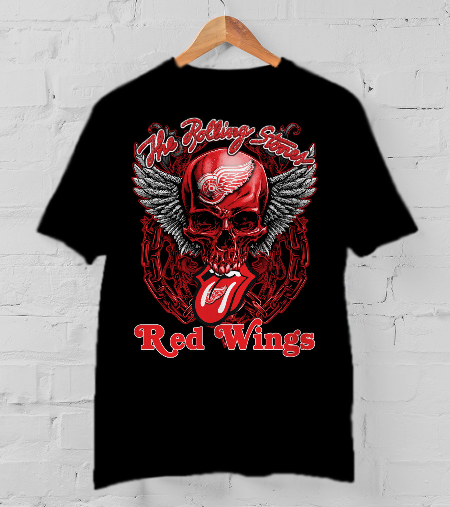 The Rolling Stones Skull With Detroit Red Wings Wings And Tongue T-Shirt