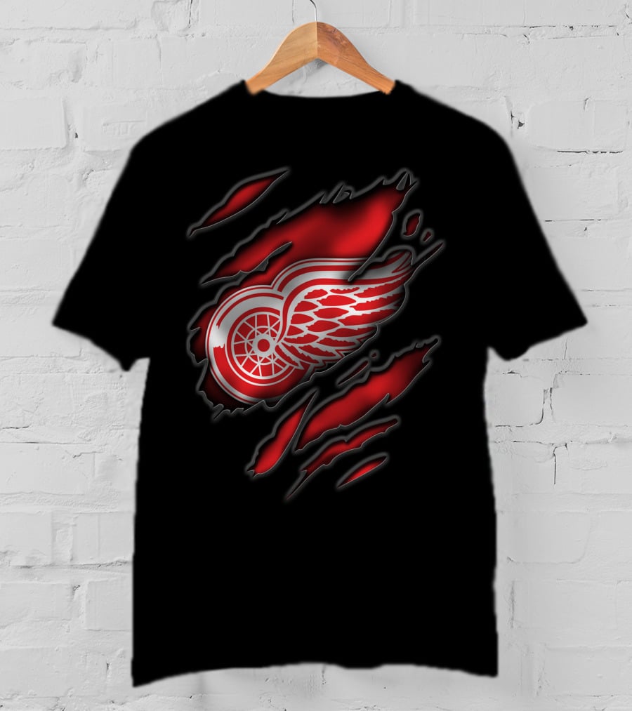 Torn Detroit Red Wings Logo Claw Marks T-Shirt