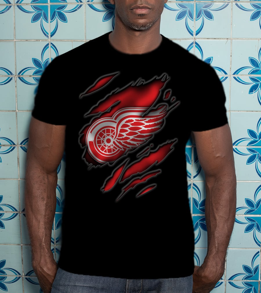 Torn Detroit Red Wings Logo Claw Marks T-Shirt