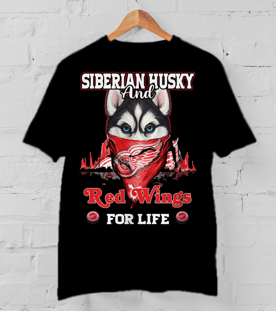 Siberian Husky And Red Wings For Life T-Shirt