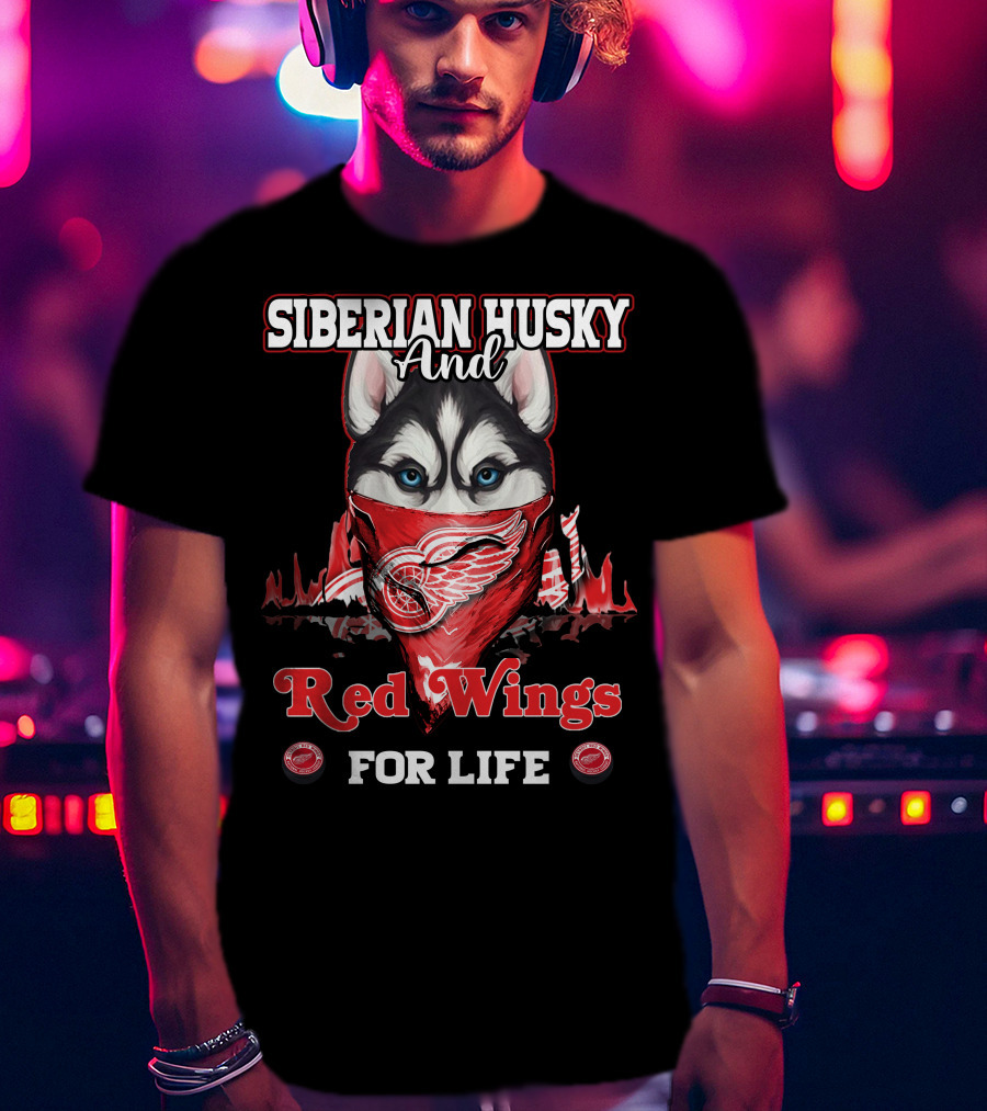 Siberian Husky And Red Wings For Life T-Shirt