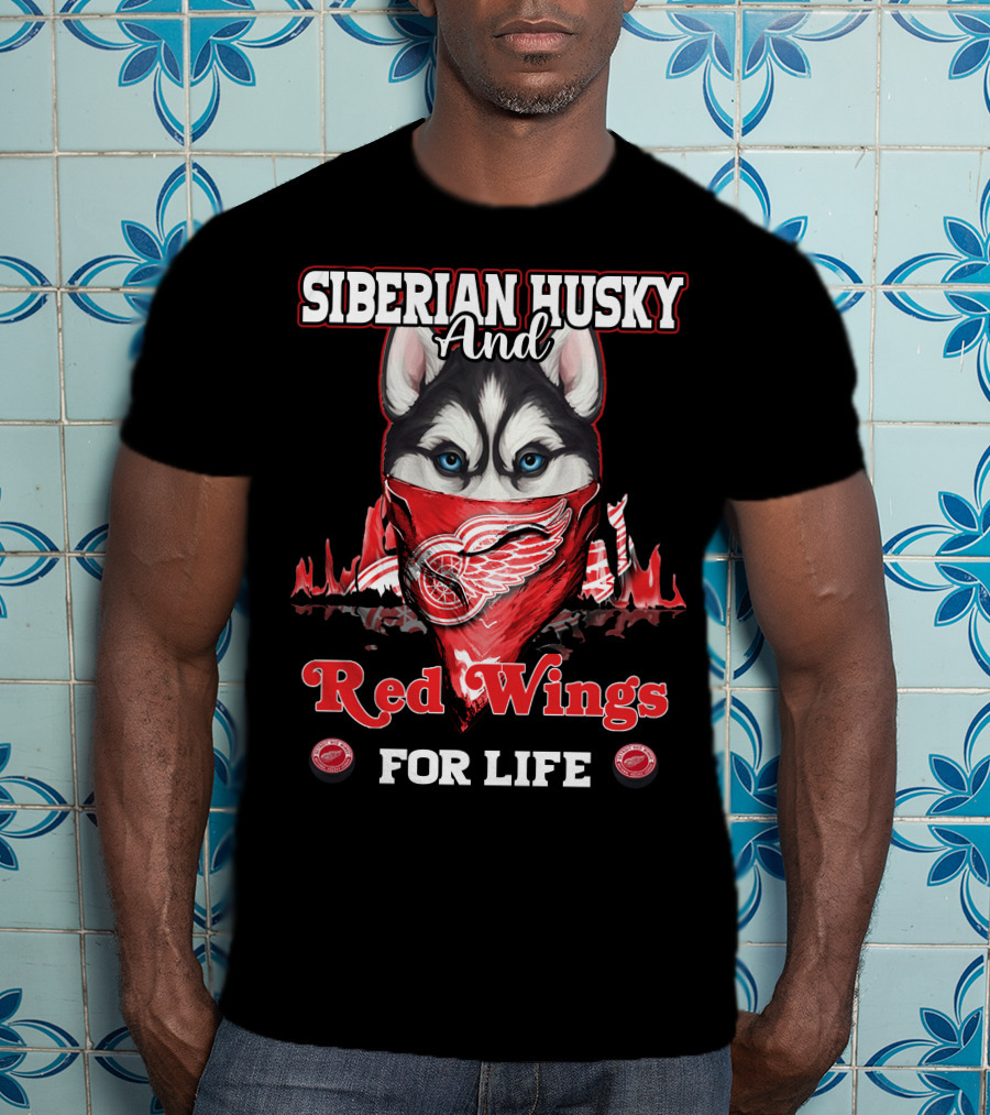 Siberian Husky And Red Wings For Life T-Shirt