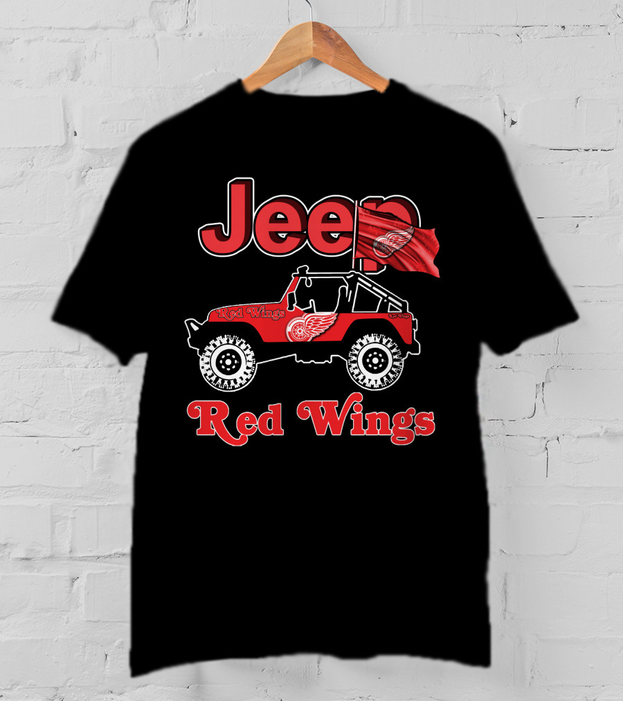 Jeep Red Wings Detroit Flag T-Shirt