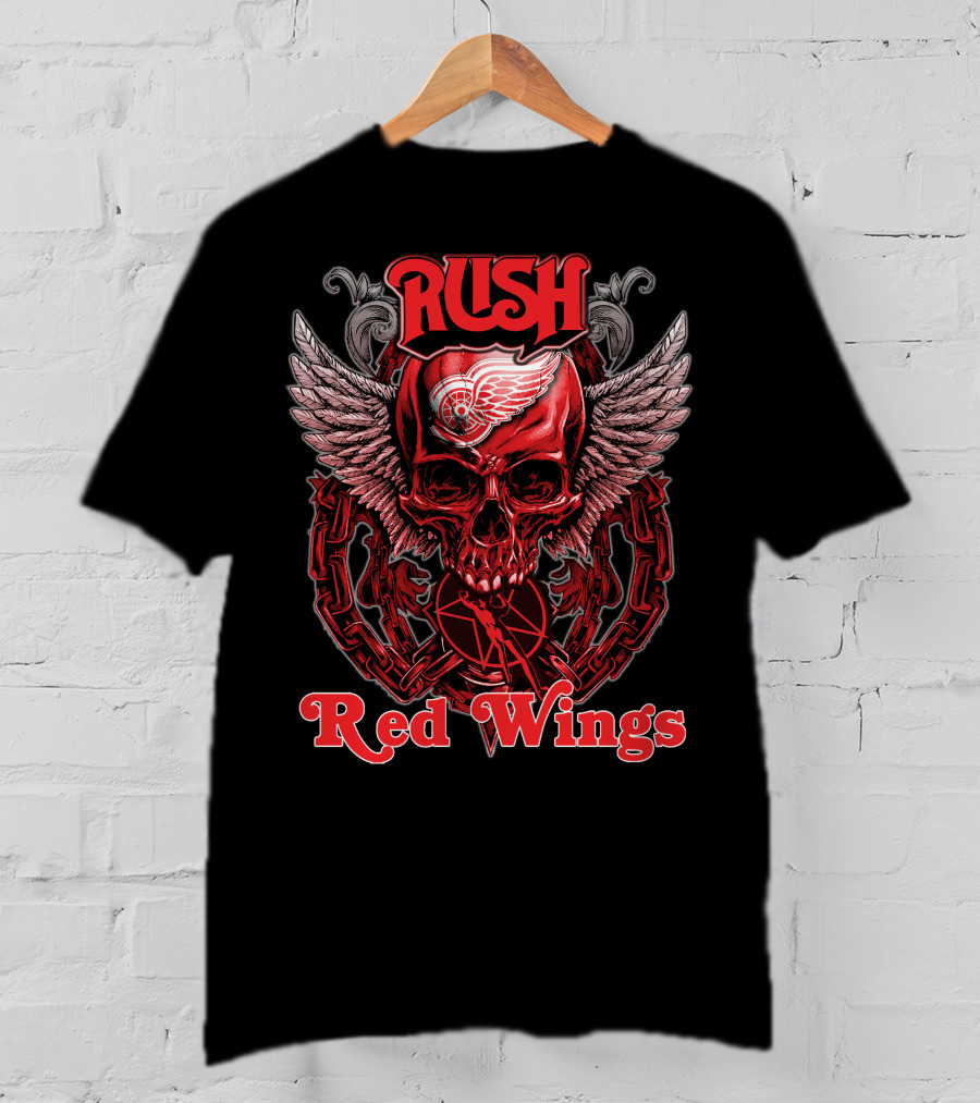Rush Red Wings Skull Wings Chain T-Shirt