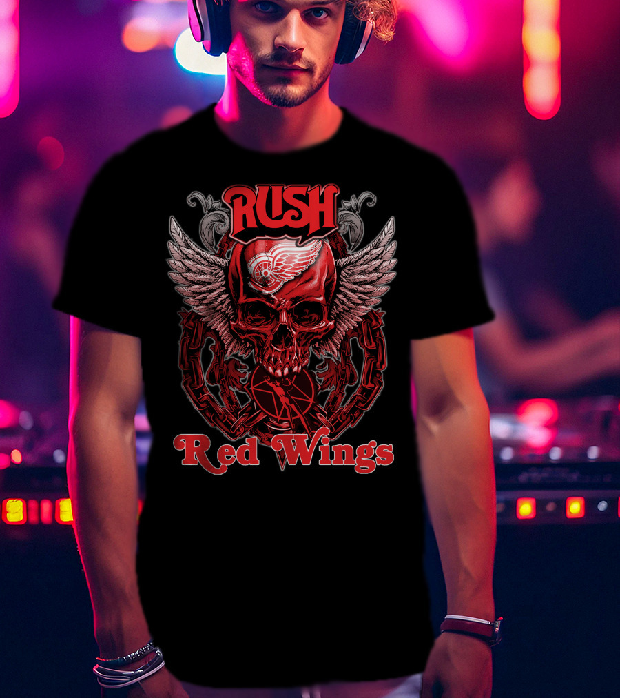 Rush Red Wings Skull Wings Chain T-Shirt