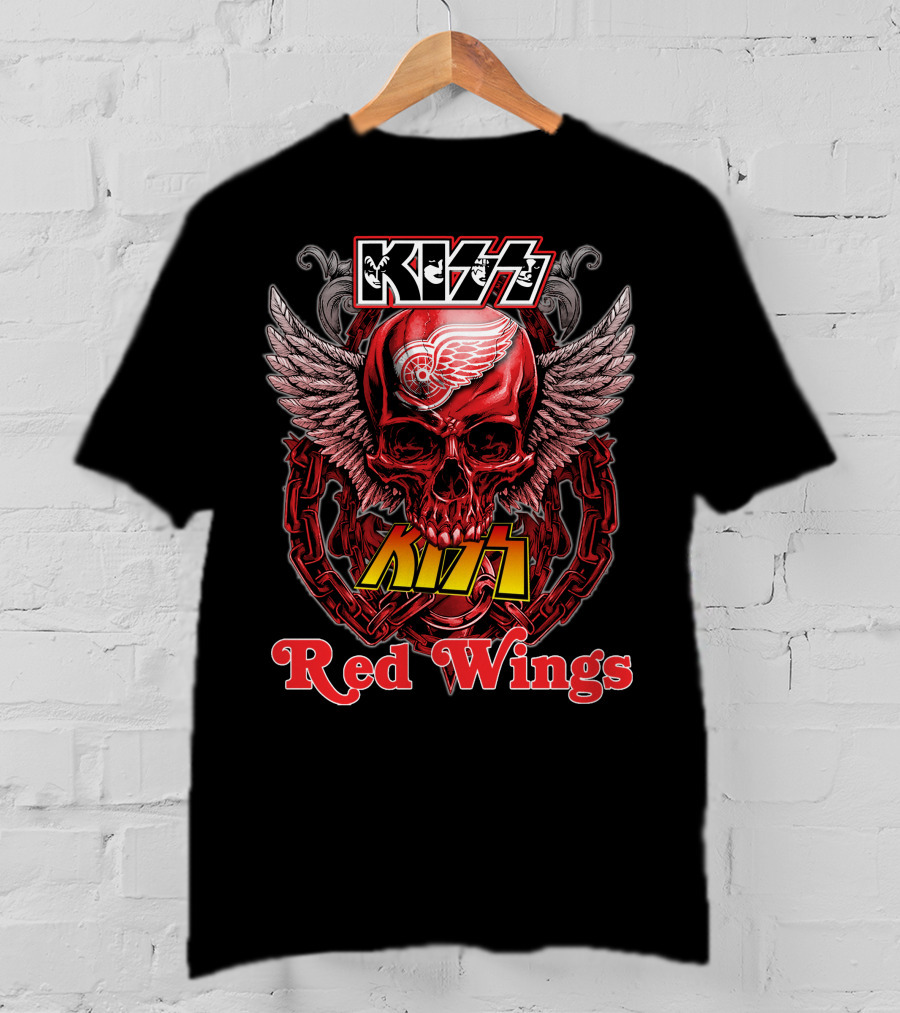 Kiss Detroit Red Wings Skull Wings Chain T-Shirt