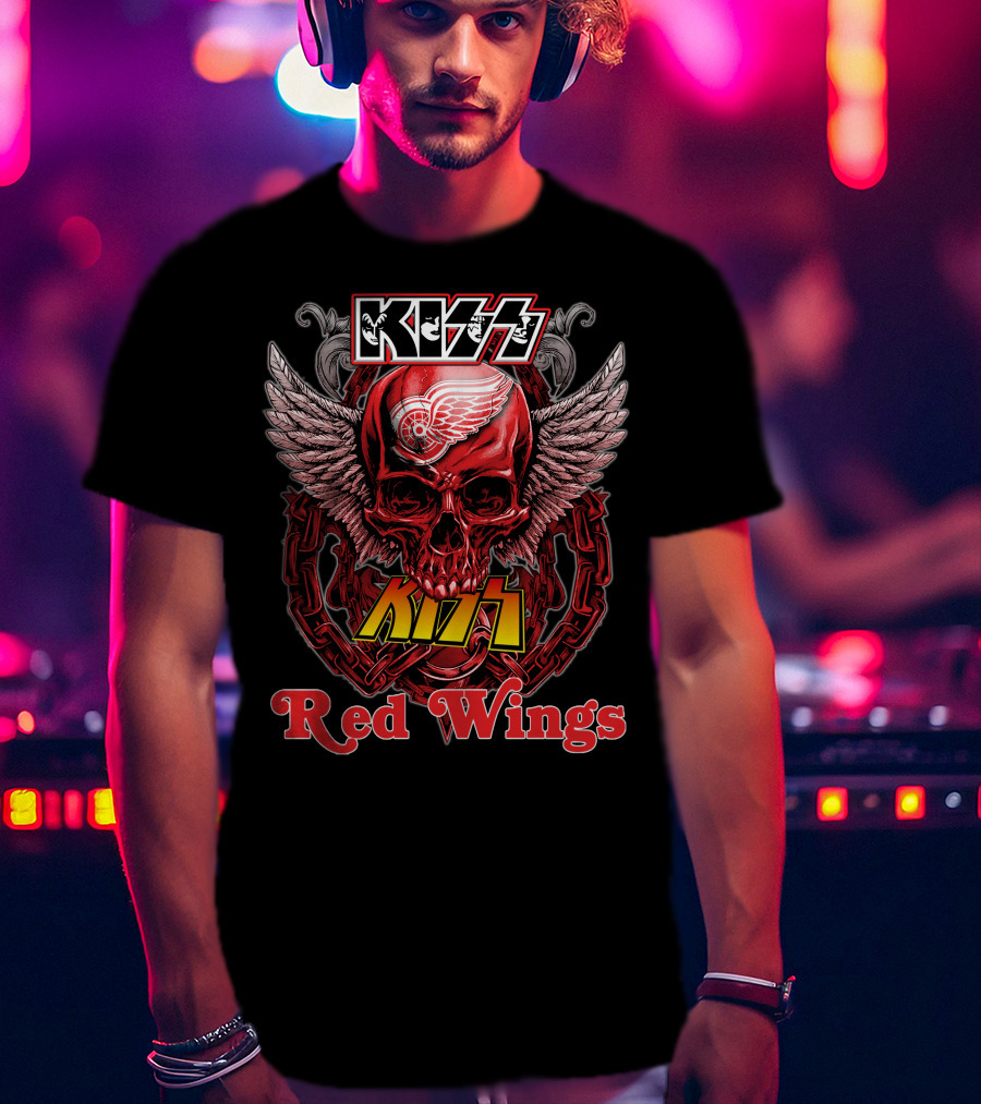 Kiss Detroit Red Wings Skull Wings Chain T-Shirt