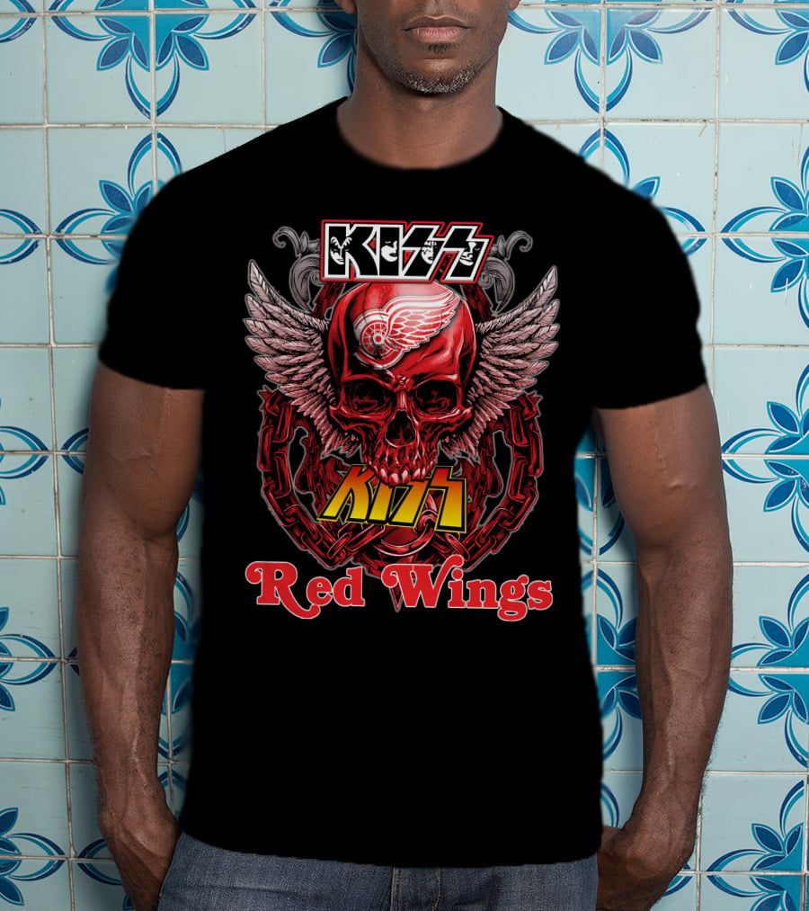 Kiss Detroit Red Wings Skull Wings Chain T-Shirt