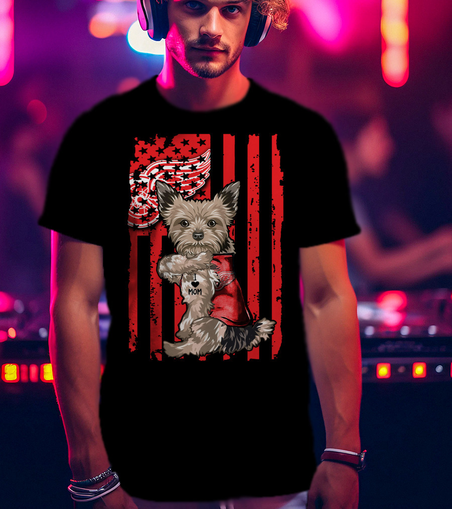 Yorkshire Terrier I Love Mom Detroit Red Wings T-Shirt