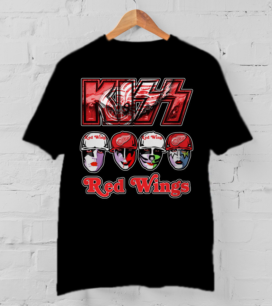Kiss Detroit Red Wings Face Makeup Hockey Caps T-Shirt