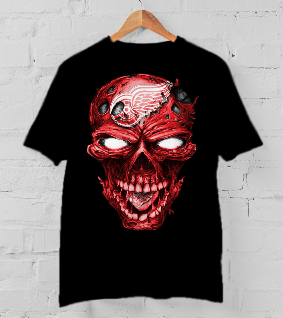 Detroit Red Wings Skull Helmet Hockey Emblem T-Shirt