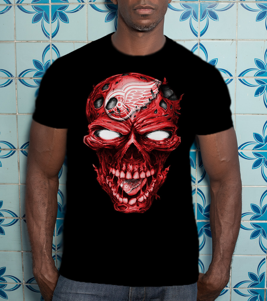 Detroit Red Wings Skull Helmet Hockey Emblem T-Shirt