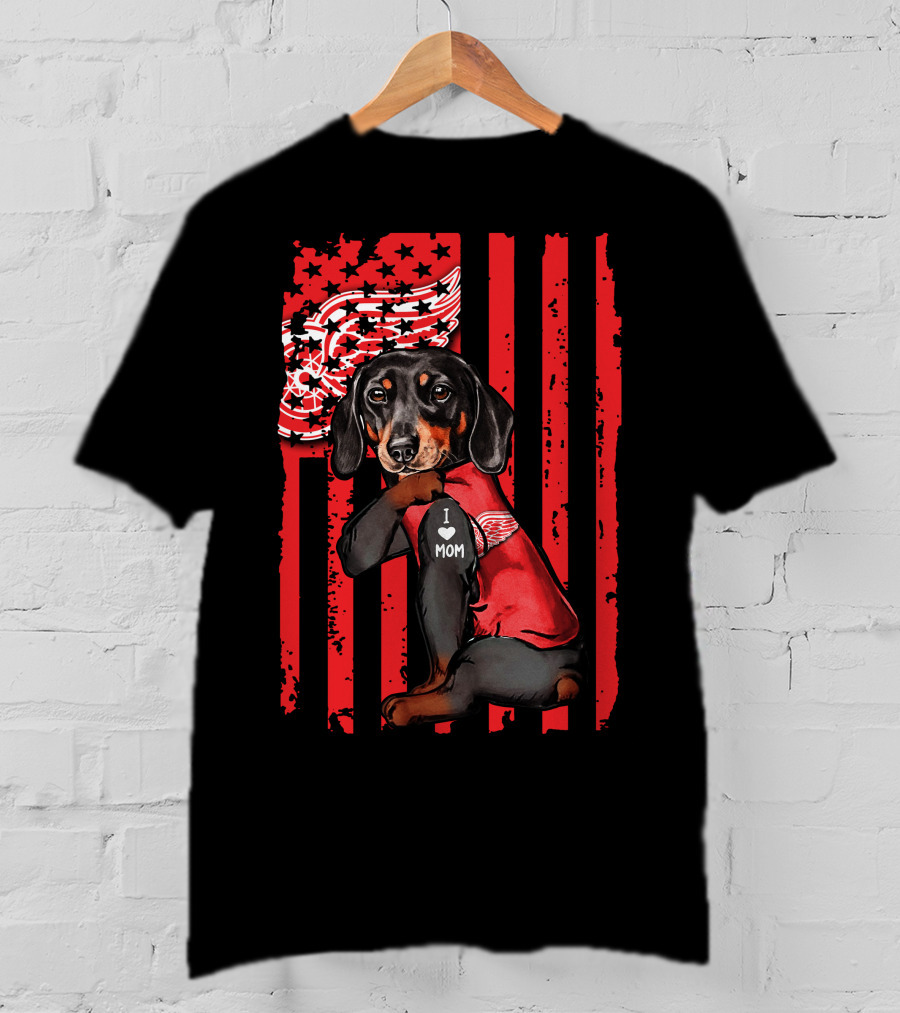 Dachshund I Love Mom Detroit Red Wings T-Shirt