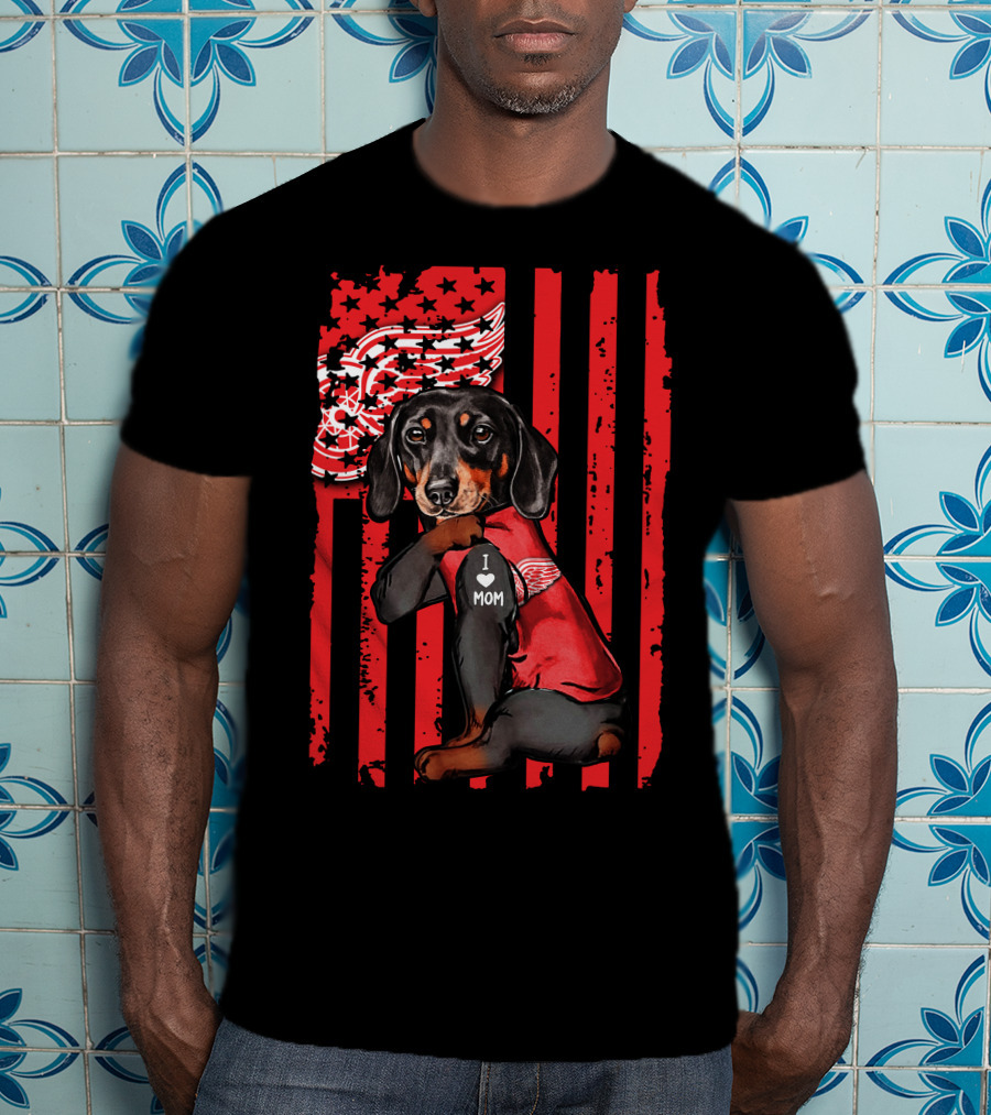 Dachshund I Love Mom Detroit Red Wings T-Shirt