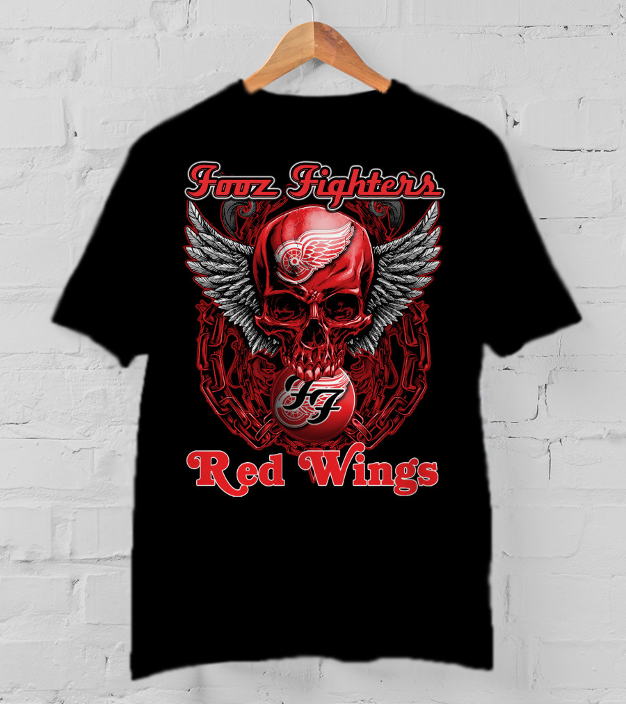 Fooz Fighters Detroit Red Wings Skull Wings T-Shirt