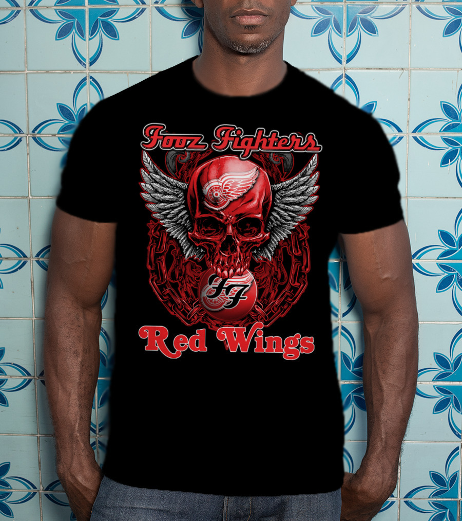 Fooz Fighters Detroit Red Wings Skull Wings T-Shirt