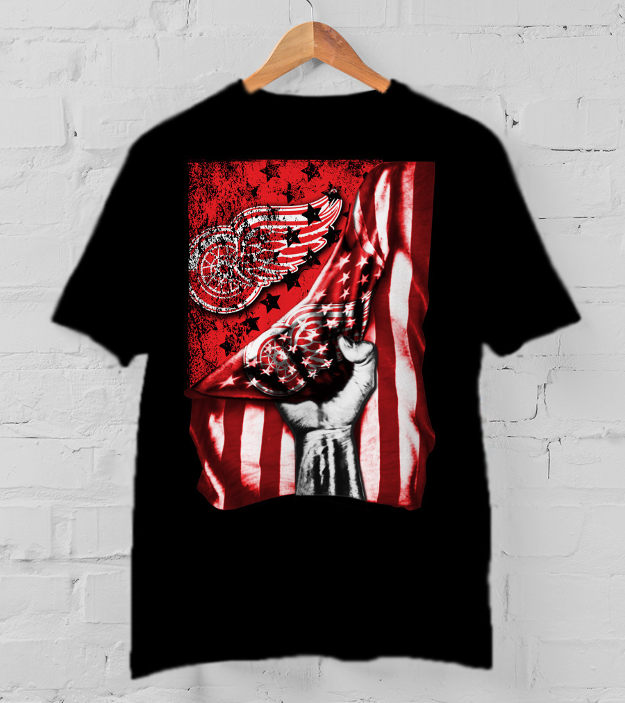 Detroit Red Wings American Flag Fist Star Graphics T-Shirt